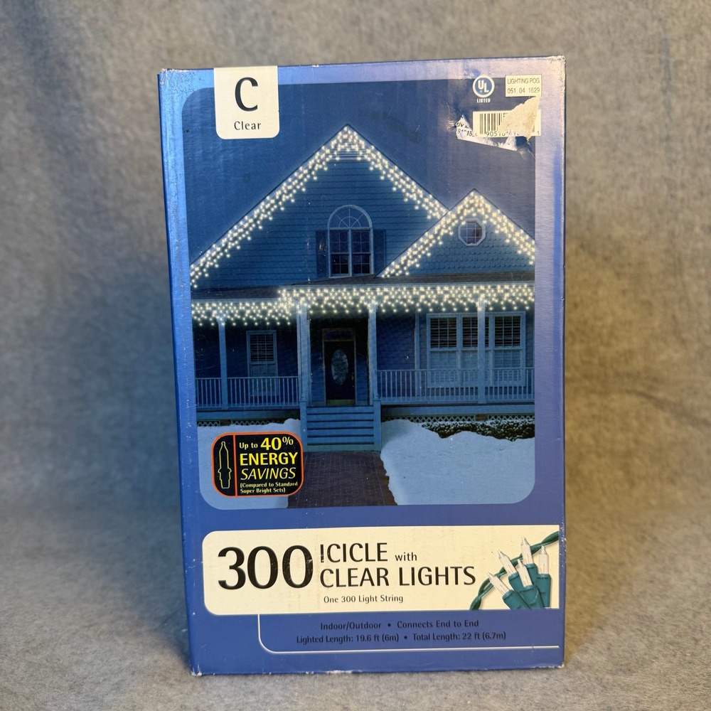 Target Icicle Lights 300 Count Clear White Indoor Outdoor 22ft Green Wire NEW